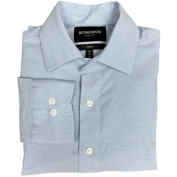 EUC Men's BONOBOS Slim Fit Wrinkle-Free Button-Down‎ Blue/White Stripe | Size XS - Picture 1 of 9